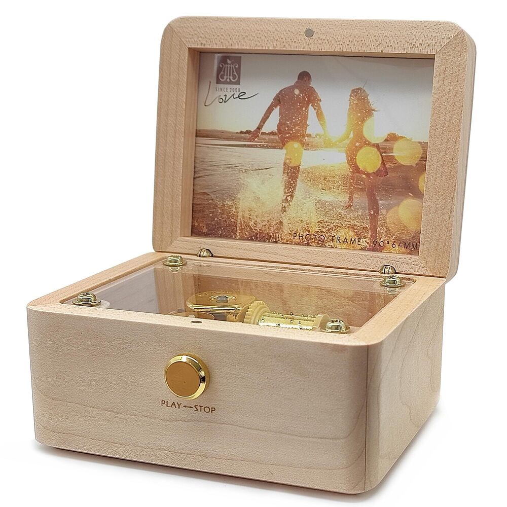 1349 Personalized Music Box with Your Photo, Wind Up Natural Wooden Music